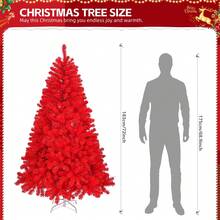 6 FT Artificial Christmas Tree, Christmas Decorations, Unlit Hinged Christmas Pine Tree With 800 Branch Tips And Sturdy Metal Stand, Red - Đỏ - Xem 4