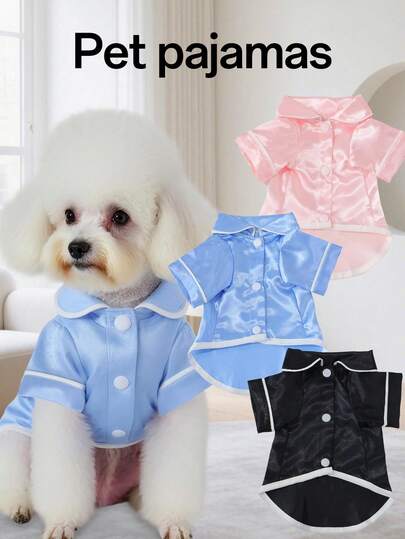 1pc Pet Clothes, Shiny Luxurious Sleepwear For Dogs/Cats, Shiny Fabric Design Shirt, Contrast Trim, Comfortable & Soft, Pet Casual Loungewear For Small Pets