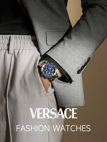 Versace Urban Mystique 手表男士计时石英黑色表盘男士手表银色不锈钢男表，VEPY00420 - 黑色 - 查看 9