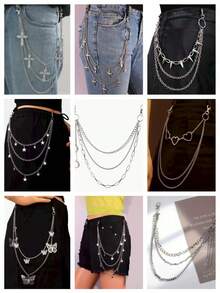 1pc Punk Style Hollow Star Decor Pant Chain, Multi-Layer Metal Chain Waist Belt Accessory, Suitable For Daily Wear, Fashion Matching, School, Halloween, Summer, Autumn