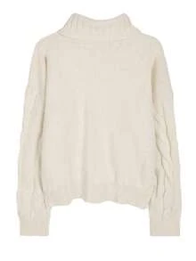 Turtleneck Sweater For Women, Loose Fit Short Style, Long Sleeve Cable Knit, Autumn/Winter - Apricot - View 5