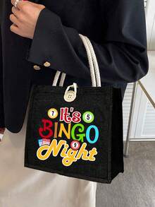 2pcs/Set "Bingo" Letter Print Handbag Set, Bingo Women's Handbag And Wallet Set, Including A Handbag And A Coin Purse, Large-Capacity Women's Bag, Lightweight Large-Capacity Handbag, Reusable Burlap Shopping Bag, Fabric Structure,Gifts For Women,Christmas Gifts,Gift Ideas For Women