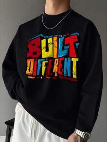 Men's Casual Letter-Print Cotton Long-Sleeved T-Shirt - 黑色 - 查看 1
