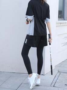 Set sport 5 piese pentru femei: tricou lejer cu imprimeu de liliac + tricou sport lejer + sutien sport + pantaloni de exterior + pantaloni scurți lejeri, ținută de sală