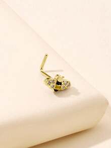 1pc Silver-Color Rhinestone Tiny Simple Stylish Bee Shaped Nose Stud, Suitable For Women's Daily Wear Nose Piercing Jewelry - Silver - View 6
