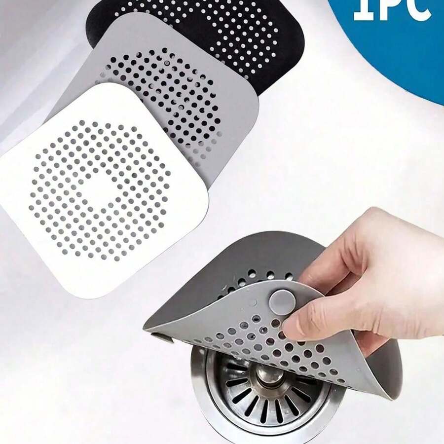 1pc Drain Hair Catcher With Suction Cup, Silicone Square Drain Cover For Shower, Anti Sink Clogging, Floor Cover Shower Drain Hair Outlet Filter, For Bathroom Tub And Kitchen, Bathroom Tools Home Bathroom Decor Fall Decor Back To School,House Essentials - 灰色 - 查看 1