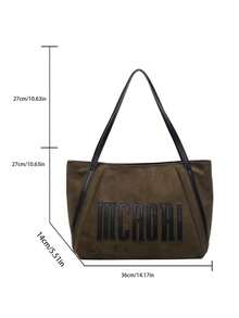 low tea 1 件纯色绒面革单肩包，女士休闲复古时尚大容量单肩手提包，拉链开合，适合旅行、购物、约会、女士礼物，适合少女、大学生和白领，非常适合办公室、校园、工作、商务、通勤、户外、旅行、野餐 - 綠色 - 查看 3