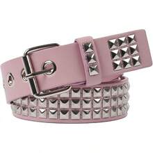 Studded Belt, Metal Punk Rivet Belt With Bright Studs Women And Men - Pink - View 5