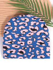 1pc Leopard Print Jacquard Knit Beanie Hat, Streetwear Outdoor Warm Earflap Thick Knitted Cap, Autumn/Winter Hiphop Hat Winter Women - Leopard Print Knitted Hat - View 7