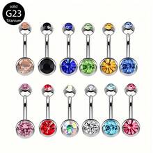 1Pc 14G(1.6mm) G23 Titanium Belly Button Rings Charming Cubic Zirconia Navel Rings Curved Barbell Rings Navel Studs Body Piercing Jewelry For Women Girls (8mm/10mm) - Multicolor - View 12