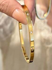 1pc Exquisite 18K Gold-Plated Stainless Steel Fashion Bracelet, Waterproof Women Jewelry - Bracelet - View 26