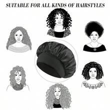 1pcs Double Layer Satin Sleeping Cap For Women Sleeping, Satin Lined For Curly Hair, Large Silk Cap, Wide Brim Silk Night Cap - 黑色 - 查看 8