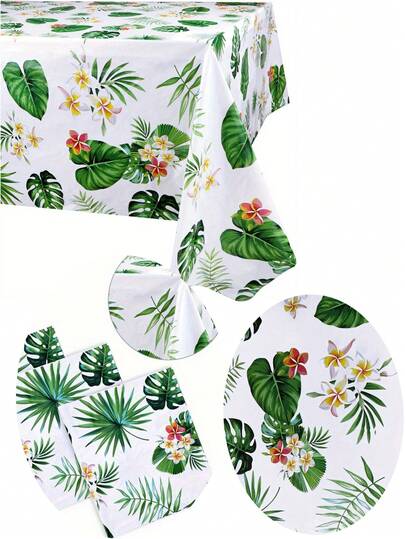 1 Pack/3 Packs Hawaiian Theme Style Plastic Disposable Tablecloth For Party Decoration, 130*220cm Hawaiian Disposable Plastic Rectangular Tablecloth Tropical Palm Leaf Tablecloth, Summer Beach Birthday Cocktail Party Supplies