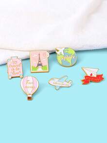 6 Stücke/Set Cartoon Flugzeug & Heißluftballon Design Brosche/Kreative Reise Brosche Set - Verschiedenfarbig - Übersicht 5