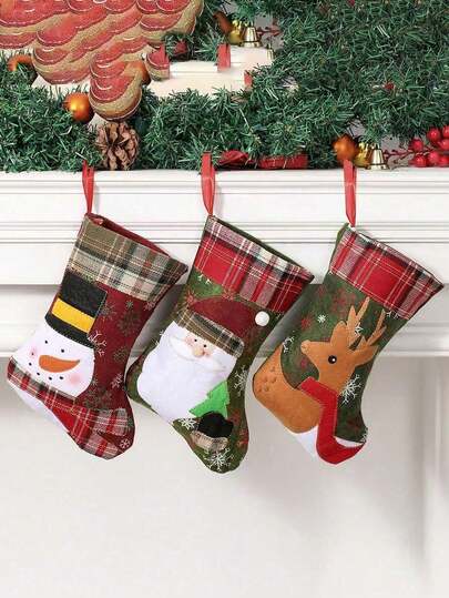 Weihnachtsdekoration, Vlies-Socken Cartoon Schneemann Elch Stickerei kleine Geschenktüte Weihnachtsbaum Hängende Ornamente