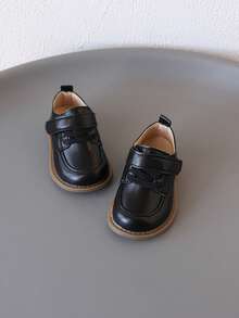 Children's Leather Casual Shoes, Comfortable Low-Top Design With Hook And Loop Closure, Simple And Elegant, Suitable For School, Leisure And Daily Wear [Select According To Actual Foot Length] - Black - View 4