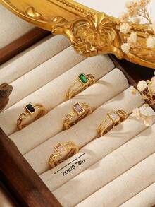 1pc 18K Stainless Steel Cubic Zirconia Ring, Minimalist & Fashionable Party Jewelry Suitable For Party, Date, Office Wear - Yellow Gold - View 8