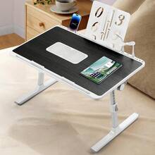 Mesa Plegable Laptop,Mesa de Trabajo para Cama con Radiador Enfriadora para Laptop,Plegable Escritorio para Cama,Computadora con Piel de PVC Antideslizante,Soporte Ajustable (Black) - Negro - Ver 13