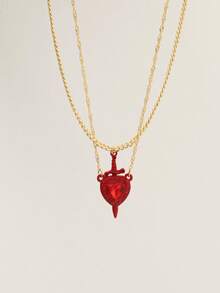 Heart And Sword Necklace Unique Couple Necklaces Silvery Golded Necklace Couple Jewelry Christmas And Valentine's Day Gifts