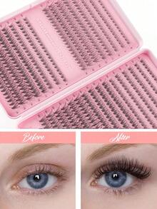 640 piezas Extensiones de pestañas individuales falsas con rizo D en un set de mezcla de longitudes de 10-16mm, pestañas falsas en segmentos de estilo mixto 10D y 20D con gran capacidad, extensiones de pestañas con rizo D, pestañas postizas de volumen y efecto wispy para uso diario en casa, fáciles de usar - D - Ver 9