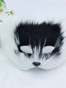 1pc Realistic Fluffy Cat Half Face Mask, Stage Costume Cosplay Prop Fox Mask - Multicolor - View 1