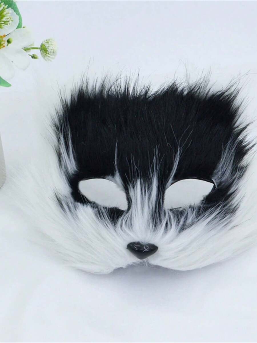 1pc Realistic Fluffy Cat Half Face Mask, Stage Costume Cosplay Prop Fox Mask - Multicolor - View 1