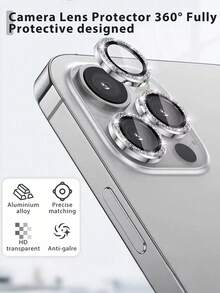 BOLLYMORE 3pcs Silver Glitter Colorful Camera Lens Protector With Metal Ring, Fit For IPhone 17 Pro Max / 17 Pro / 17e / 17 / 13 / 14 / Pro / Max / 15 / 16 Pro Max, Birthday Gift, Home Gift, Shiny Lens Protector, Phone Accessories - Silver - View 5