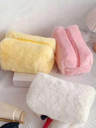 1PC Plush Makeup Bag, Sweet Large Capacity Storage Bag, Portable Pencil Case Makeup Bag|[Portable Autumn Plush Storage Bag] Tulip Cosmetic Bag Female Large Capacity Senior Sense Portable Autumn And Winter Plush Storage Bag Cosmetic Bag University Essentials Travel Essentials For Holiday Vacation Travel Bag For Women Makeup Organizer Make Up Bag