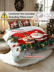 2/3pcs Christmas Bedding Set, Soft & Comfortable Duvet Cover Set With Digital Printing Of Santa Claus, Sleigh, Snowman, Bell, Reindeer, Pine Tree, Suitable For Bedroom, Guest Room, Dorm, Hotel - Multicolor - View 2