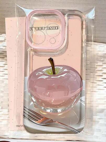 Pink Crystal Apple Pattern Mobile Phone Case,Transparent Fashion Phone Case,Compatible With IPhone 16Pro/16ProMax/15Pro/15Promax Phone Case, Photo Protection, Anti-Fingerprint, Face Protection, Fashion,Personalized Durable Accessories For Stylish Phone Users