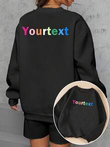 Customizable Plus Size Women's Fleece-Lined Sweatshirt - Comfortable And Warm, With Personalized Text Printing, Ideal For Fall/Winter. Add Your Text (Quotes/Special Phrases/Humorous Phrases/Names/Slogans, Etc.), Choose Your Favorite Color And Font, And Design A Custom Personalized Printed T-Shirt As A Fashionable Gift For Your Girlfriend., Cozy