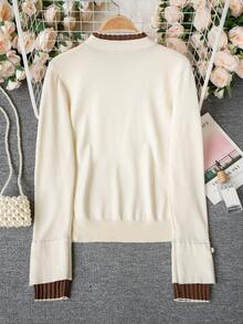 女士秋冬二合一高领针织毛衣，新款时尚长袖上衣