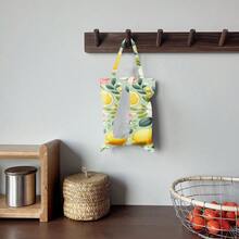 1pc/2pcs/4pcs Lemon & Floral Pattern Printed Linen Paper Towel Holder - Rectangular Polyester Fabric Tissue Box With Hanging Rope, Suitable For Living Room, Bedroom, Bathroom And Car, Fashionable Home Decor Accessory, Elegant Pattern, Durable Structure, Functional Storage - Multicolor - View 1