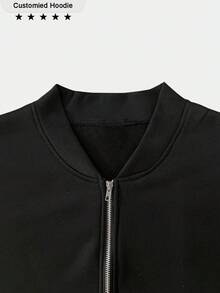 Personalized Women's Stand Collar Jacket/Zip-Up Sweatshirt - Customizable Logo Designs (Front And Back), Work Uniform Logos, Christmas Designs, Halloween Patterns, Pumpkin Designs, Skull Designs, Thanksgiving Designs, Turkey Designs, Team Logos, School Uniforms, Advertising Printing, Lucky Numbers, [Anything Can Be Customized, Including Family, Pets, And Friends' Photos]. Autumn Coat/Jacket/Zip-Up Sweatshirt With Thermal Lined For Warmth. Black ,For Family, Women Oversized Sweatshirts - Black - View 4