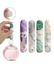 2/4/5pcs Floral Pendant Perfume Spray Bottle, Marble Flower Pattern Perfume Bottle With Key Chain, Women's Crossbody Bag, Handbag Decorative Pendant, Mini Perfume Dispensing Tool, Birthday Gifts For Family And Friends, Holiday Gifts, Portable For Travel 5ML - 彩色 - 查看 3