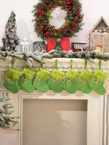 1pc Green Fluffy Christmas Stockings, Christmas Decorations Stocking Socks, Christmas Party Favors Gift Bags, Christmas Hanging Stocking Ornaments With A-Z Alphabet, Christmas Tree Decorations, Christmas Gift Ideas, Christmas Decorations 2025, Christmas Gift Packaging Bags, Christmas Tree Decorations, Home Decor, Room Decor, Winter Festival Fireplace Decor, Christmas Decor, Xmas Party Decor, Christmas Party Supplies