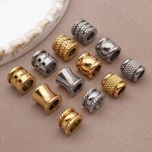 10pcs Flat Round Textured Spacer Beads Stainless Steel Loose Beads Metal Stripe Tube Beads Spacer Beads For DIY Bracelets Necklaces Jewelry Making Findings