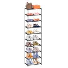 10 Tier Tall Shoe Rack Narrow Lightweight Shoe Shelf Compact Vertical Shoe Stand Small Space Saving For Closet Floor Dorm Storage Organizer Front Door Entrance Entryway