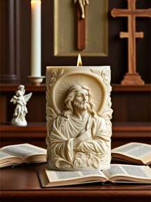 1pc Jesus Prayer Cylinder Silicone Mold (Relief Flower & Statue Design) For Candle/Epoxy Resin/Concrete Craft, Religious Decor & Christmas/Baptism Gift Making - White - View 2