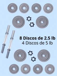 Pair Of Adjustable Steel Dumbbell Bars Set With TAYGA Discs 50 Lb Silver - Silver - View 5