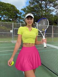 Women One Piece Skirt 2 In 1 Flowy Basic Versatile  Stretchy Flared Casual Mini Skirts - Dragon Fruit Color - View 5