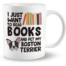 Taza de café Boston Terrier, solo quiero leer libros y acariciar mi taza de cerámica Boston Terrier de 11oz, regalos de taza de té para amantes de libros de perros, mujeres y hombres - Multicolor - Ver 2