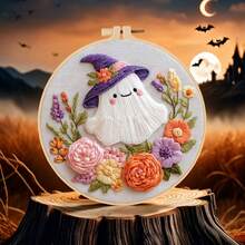1 Set New Halloween Witch, Ghost, Mushroom, Pumpkin Pattern DIY Embroidery Kit, Includes Needle, Thread, Embroidery Hoop, English Instructions, Suitable For Beginners - Multicolor - View 12