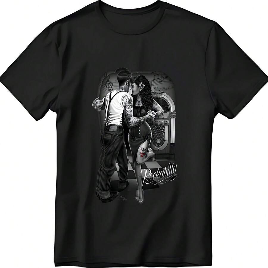 Rockabilly Jukebox Greaser Punk Tattoo David Gonzales DGA Art Men's T Shirt. - 黑色 - 查看 1