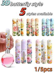 1/5 Pcs Butterfly And Flower 3D Print Perfume Bottles, Refillable Mini Cosmetic Bottles, Bottom-Fill Spray Bottles, Perfume Hydrosol Containers, Multi-Color, Birthday Gifts For Family And Friends, Holiday Gifts, Portable Travel Bottles, 5 Ml