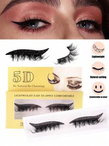 MEM 1 Set Glitter Self-Adhesive Eyeliner & False Lashes - Waterproof, No Glue Needed, Suitable For Party & Stage Makeup, Travel, Daily Wear (For Beginners), Wedding, Date, Party, Festival, Great As Christmas/Halloween/Gift Lashes Set - Black - View 6