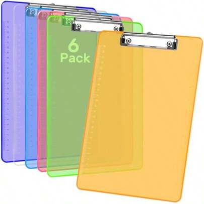 S-Plastic Clipboards A4 Letter Size 8.5x11 Clear Colored Clip Boards Hanging Hard Board For Outdoors Indoors Painting NoteTaking Writing Pads Document Storage 6 Pack