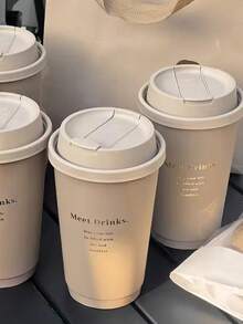 16-Ounce 20/50 Sets Of Disposable Milk Tea-Colored Paper Cups With LIDS And Gold-Embossed Fonts, Suitable For Both Hot And Cold Beverages, Including Milk Tea, Coffee, Tea, Refreshing Drinks, And Chilled Beverages - Lạc đà - Xem 2