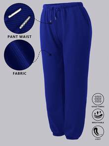 大码女式抽绳腰带口袋运动裤，适合健身、跑步、户外和休闲穿着 - 寶藍色 - 查看 4