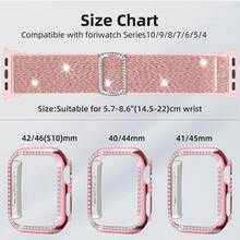 2packs Protective Case And Watch Bands For 38 40 41 42 44 45 46 MM Compatible With IWatch Series 10 9 8 7 SE 6 5 4 3 2 1, Inlaid With Sparkling Rhinestone, High-Gloss Plating Black/Silvery/Golden, With BlingBling Stretchy Loop Wrist Straps, Best Accessories Set Compatible With Apple Watch